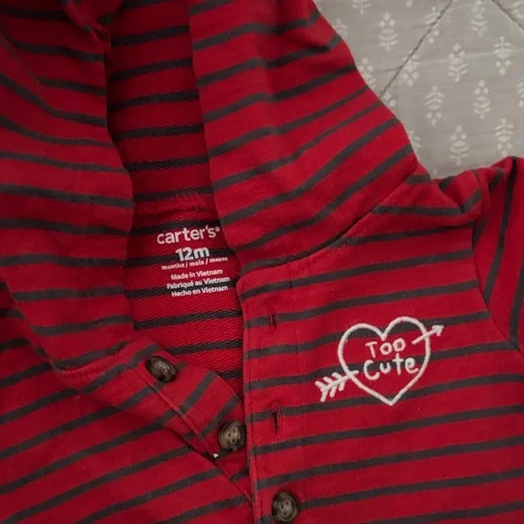 Carter's Red and Gray Striped Footie - Picture 2 of 2